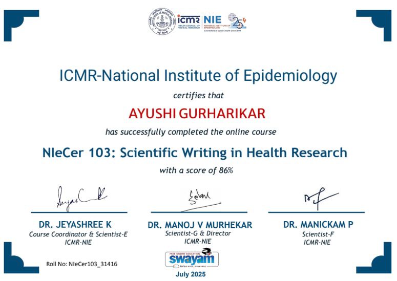 Dr. Ayushi Swayam July 2025